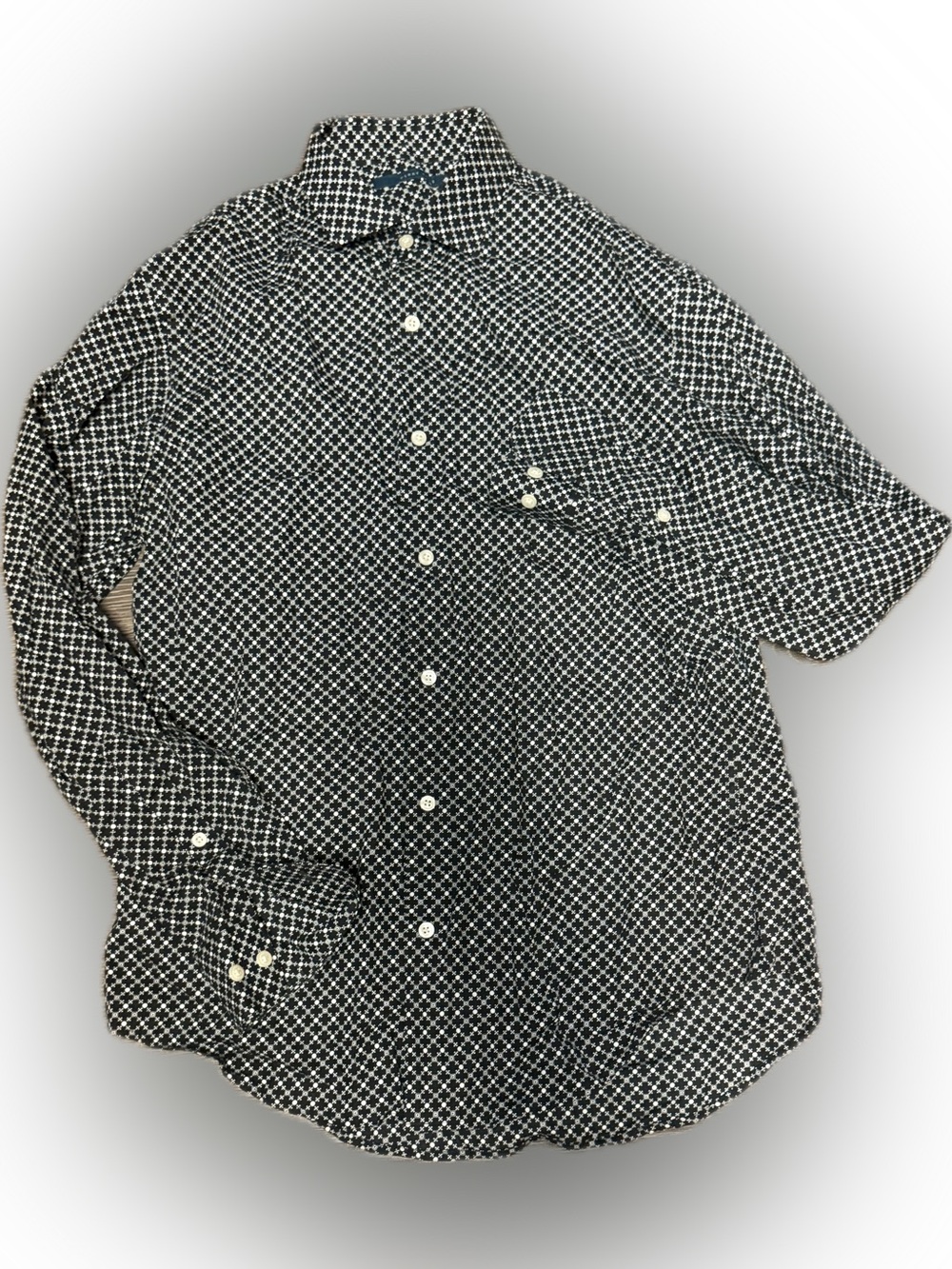 Perry Ellis Men's Black & White Geo-Print Button-Up Long Sleeve Shirt | Sz M